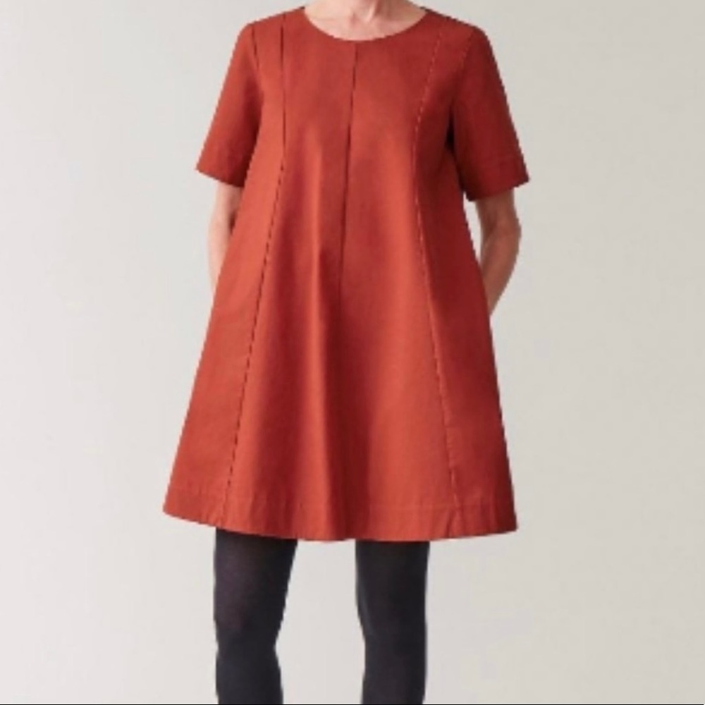 COS Minimal A-line Cotton Dress Burt Red Sz 6